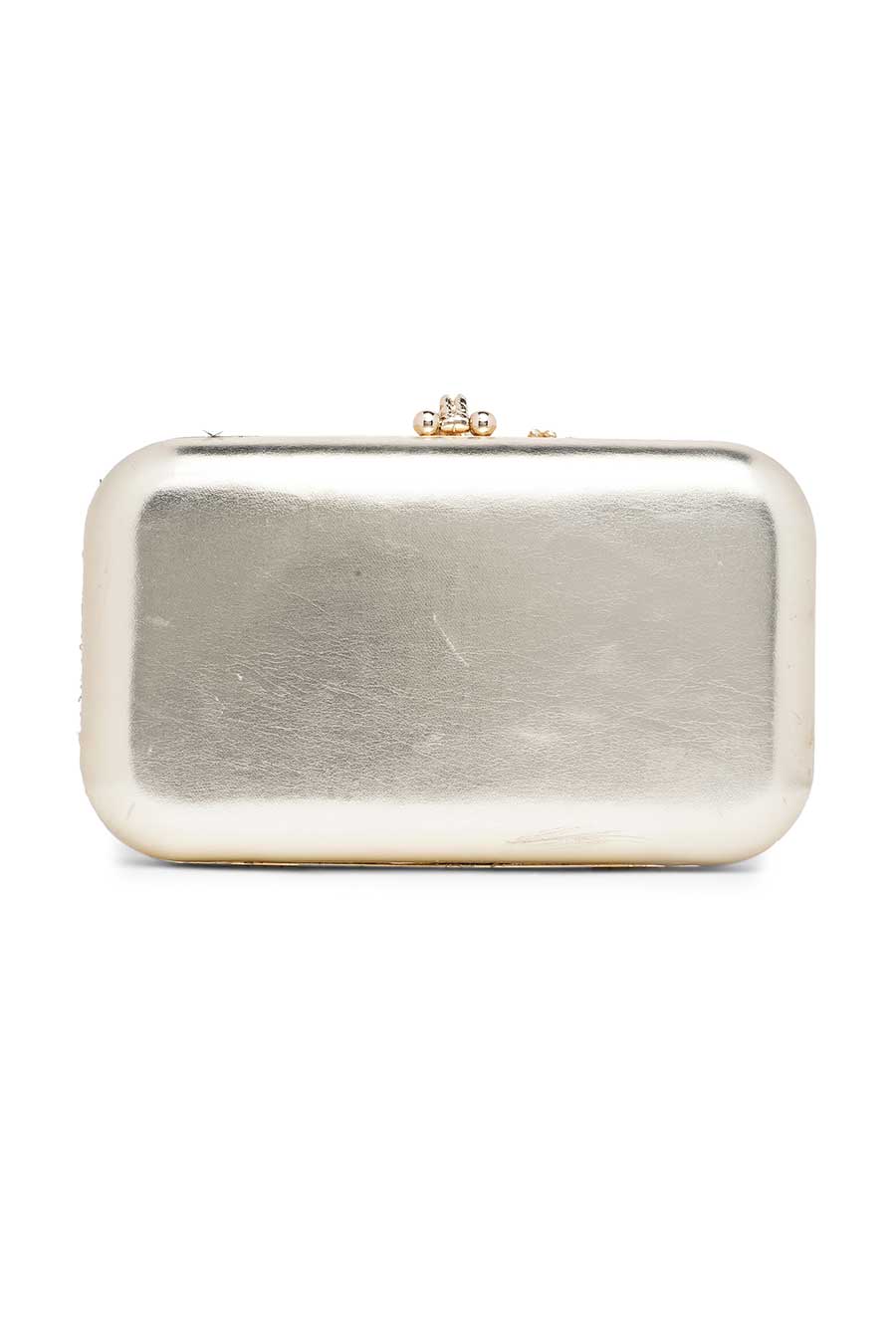 Jewel Frame Embroidered Gold Clutch