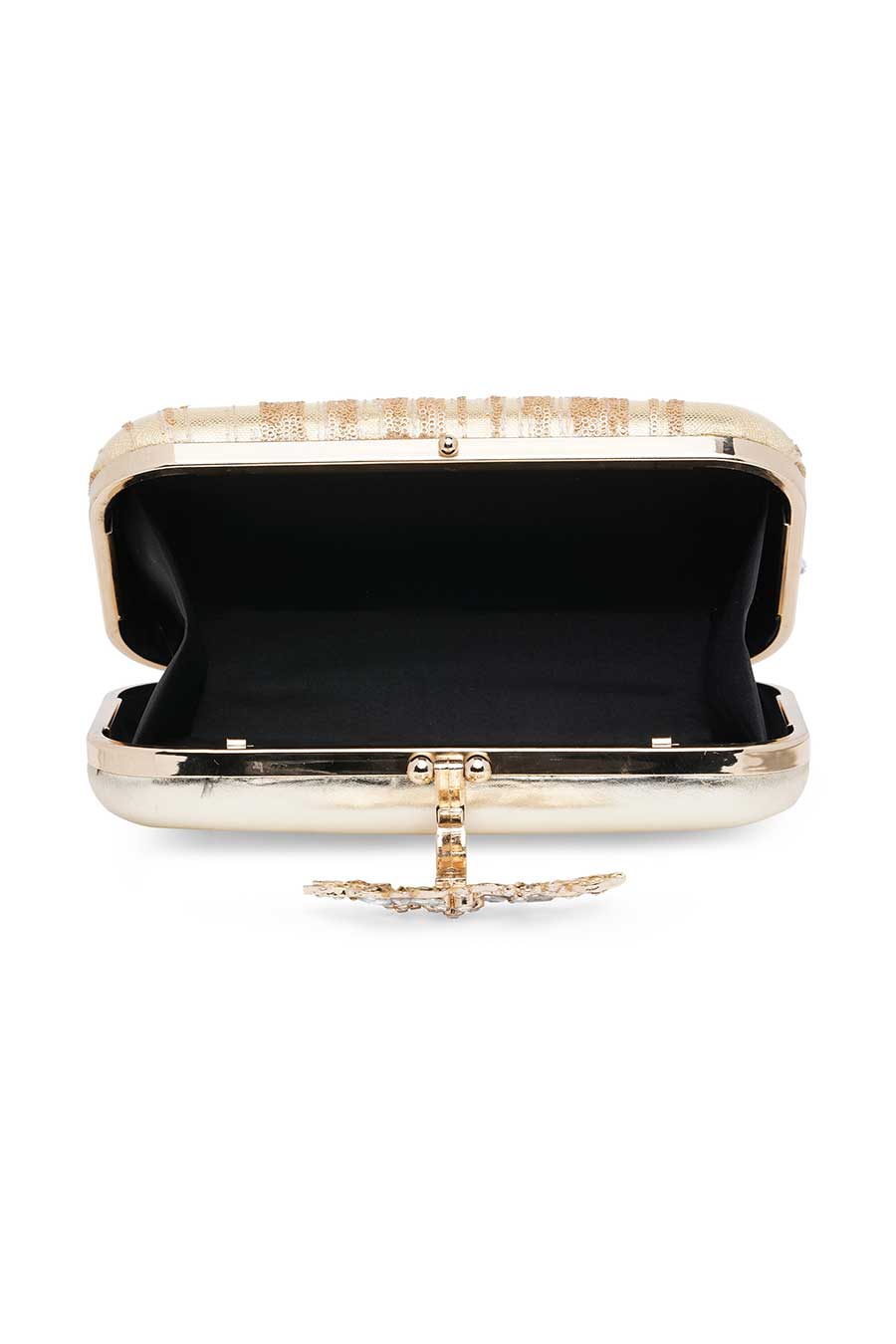 Jewel Frame Embroidered Gold Clutch