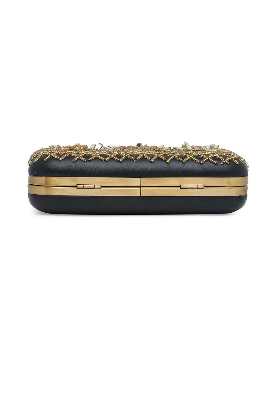 Black & Gold Embroidered Leather Clutch