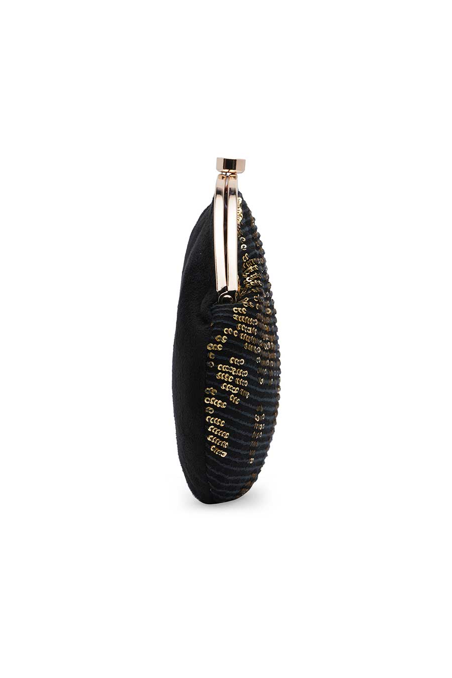Gold Sequin Pouch Style Black Clutch