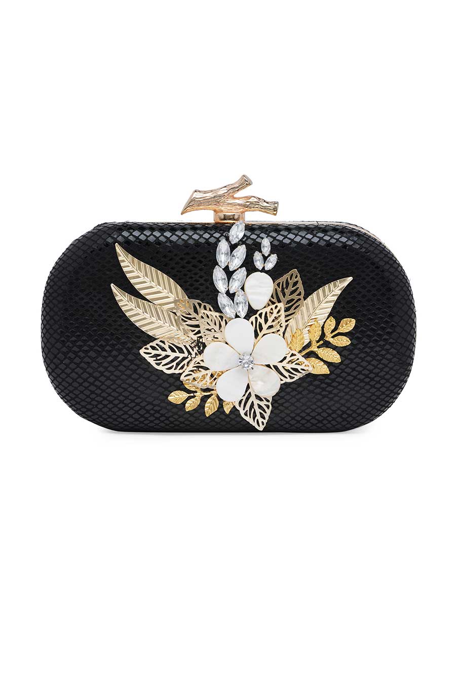 Black Embellished Leather Clutch