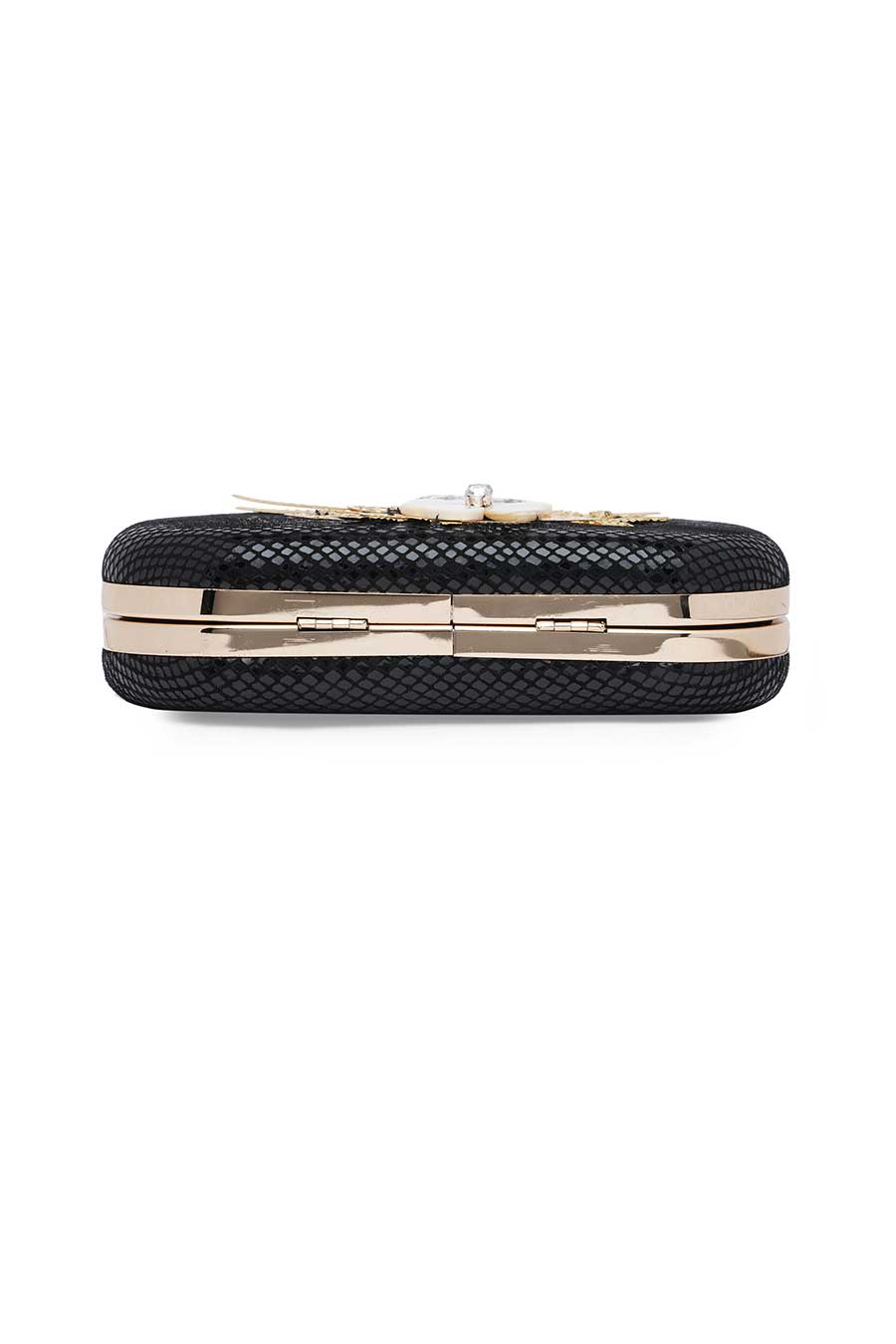 Black Embellished Leather Clutch