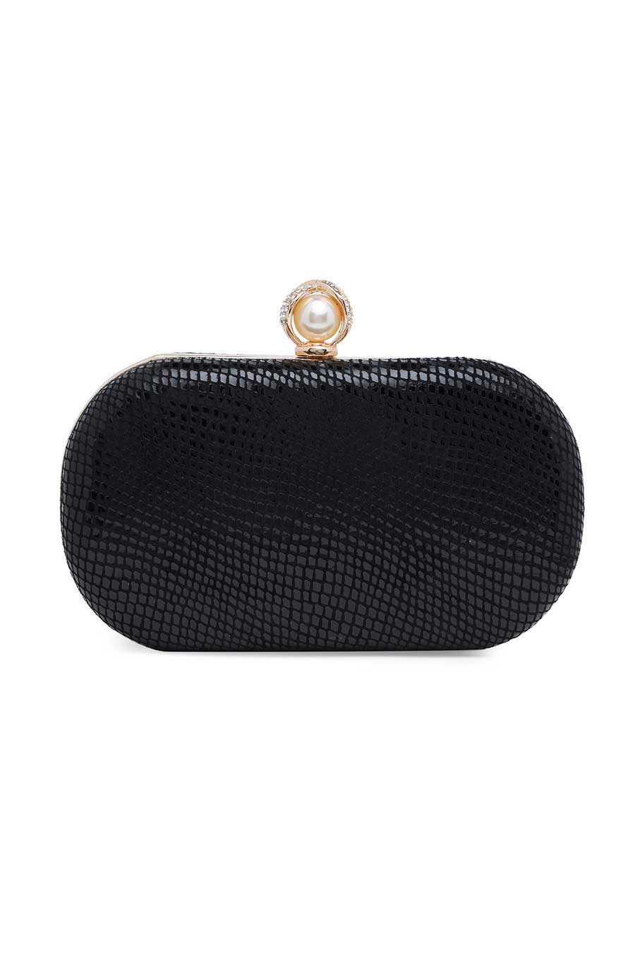 Black Stonework Leather Clutch