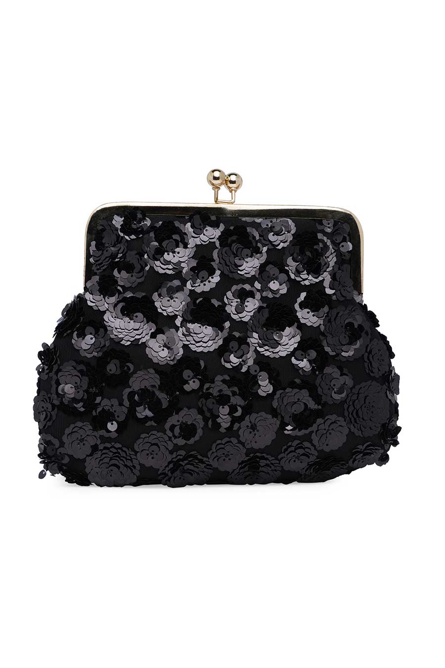 Black Floral Sequin Pouch Clutch