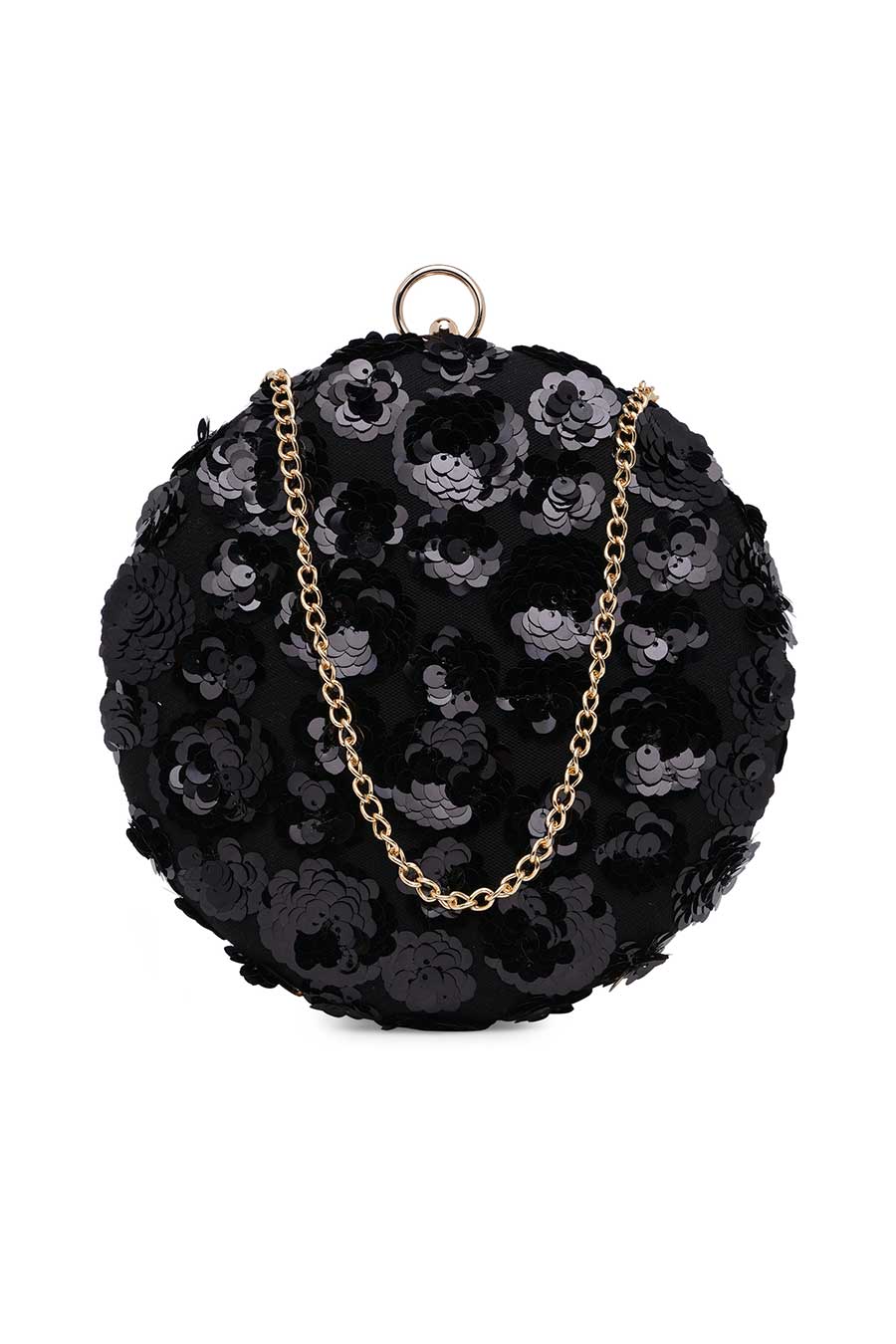 Black Floral Sequin Round Clutch