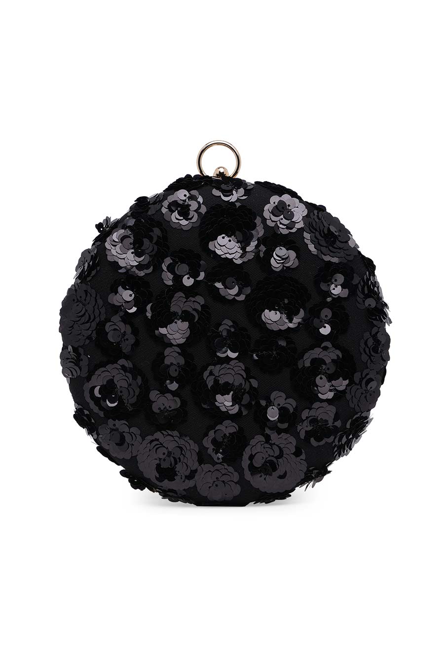 Black Floral Sequin Round Clutch