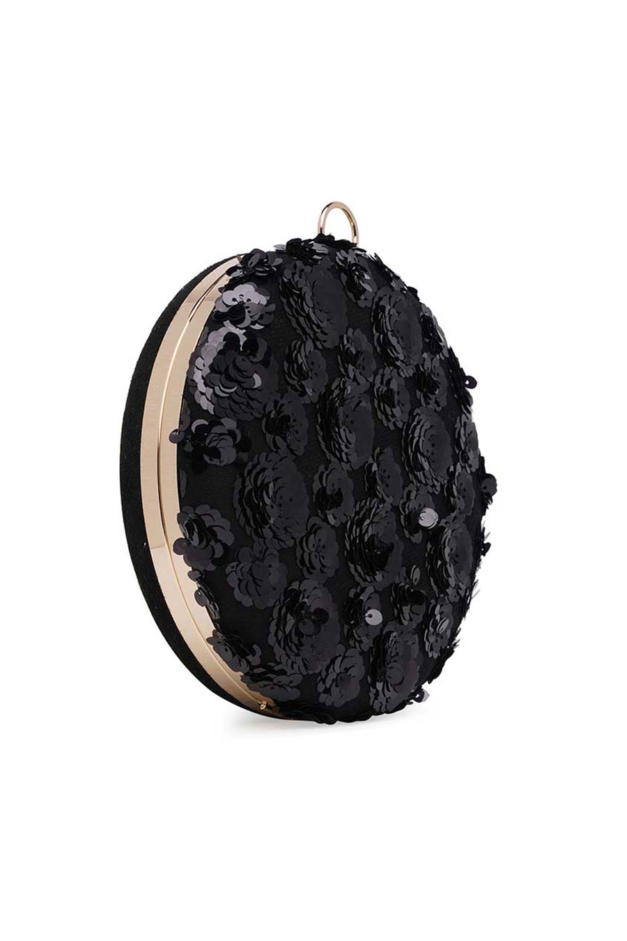 Black Floral Sequin Round Clutch