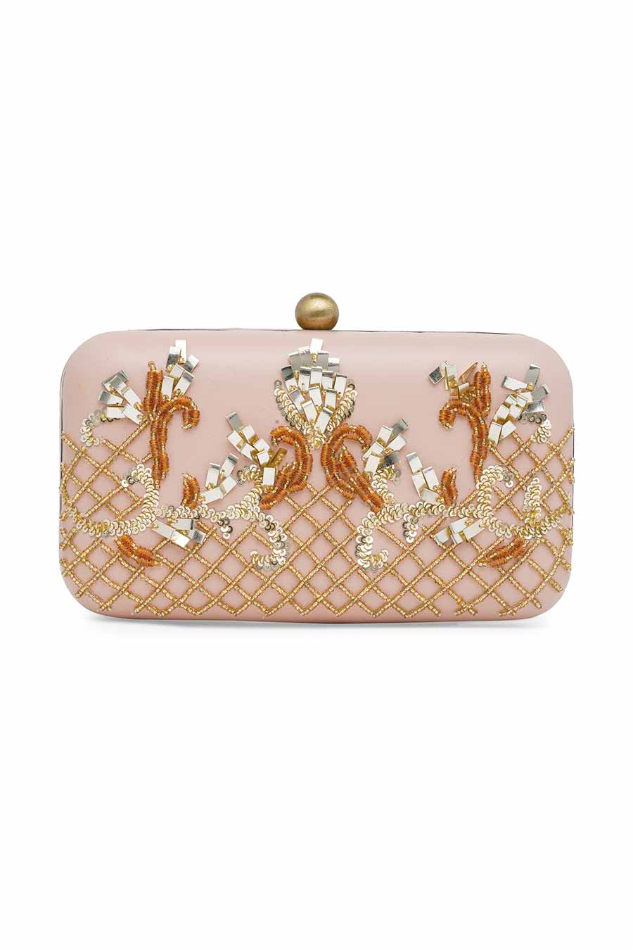 Pink & Gold Embroidered Leather Clutch