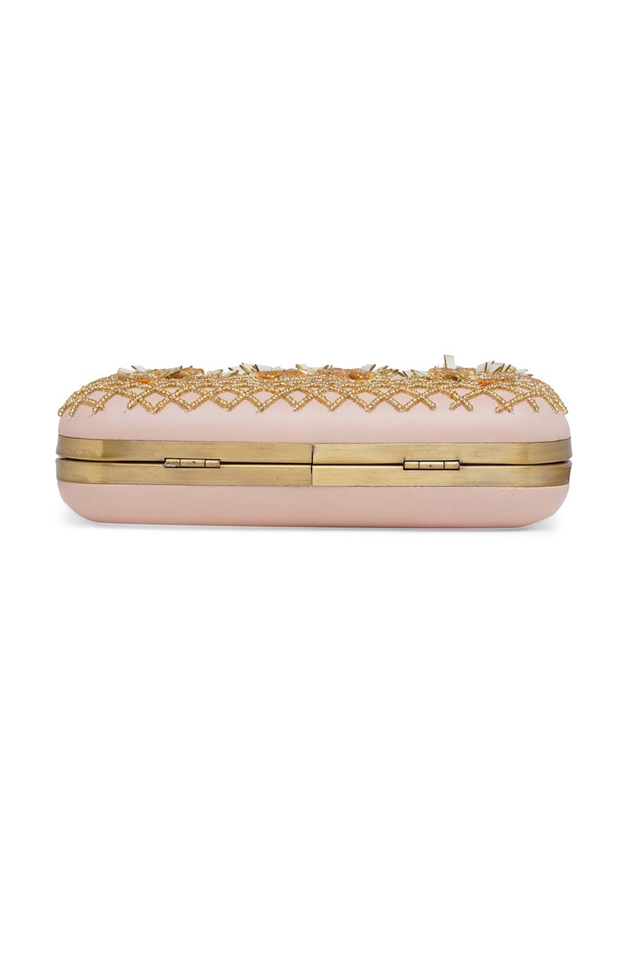 Pink & Gold Embroidered Leather Clutch