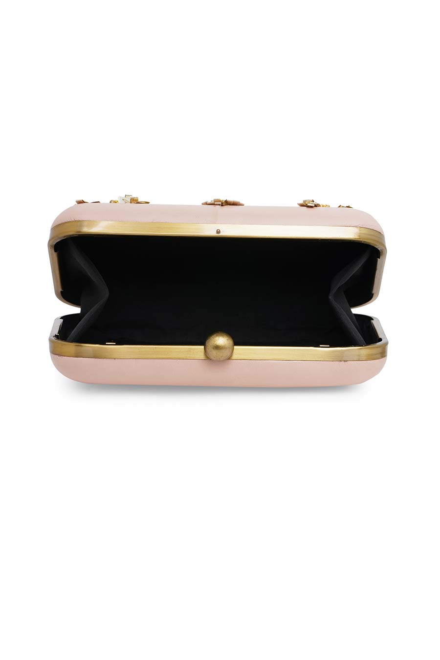 Pink & Gold Embroidered Leather Clutch