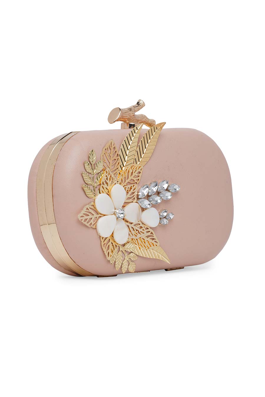 Pink & Gold Embellished Leather Clutch