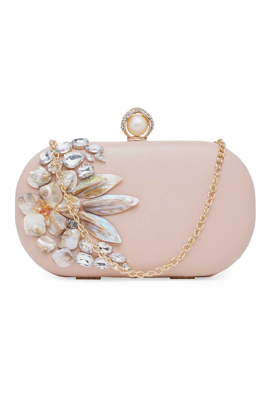 Pink Stonework Leather Clutch