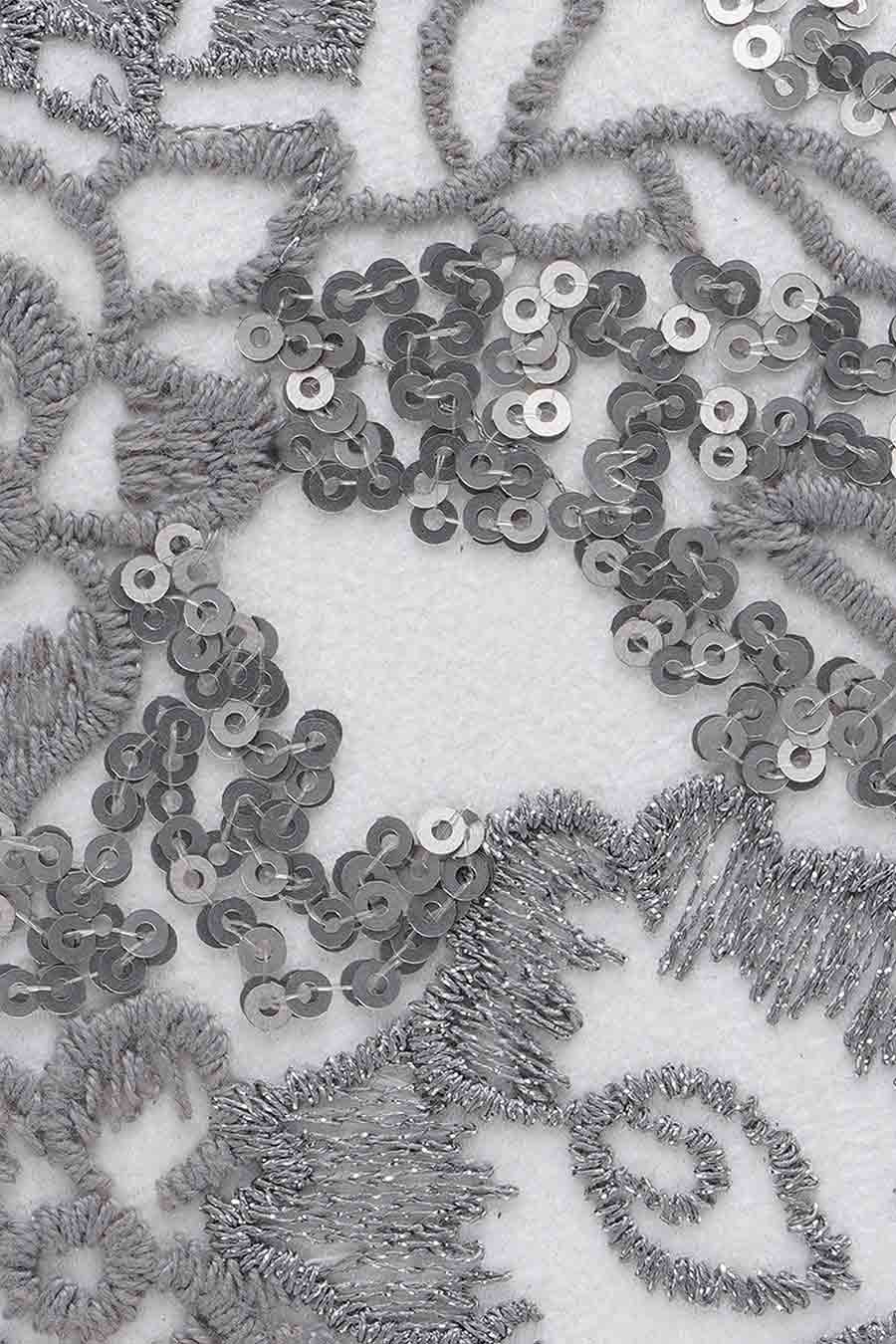 White & Grey Embroidered Round Clutch
