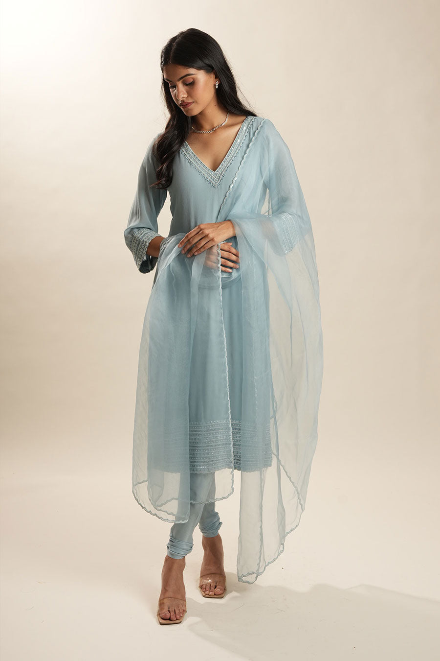 Powder Blue Georgette Embroidered Kurta Set