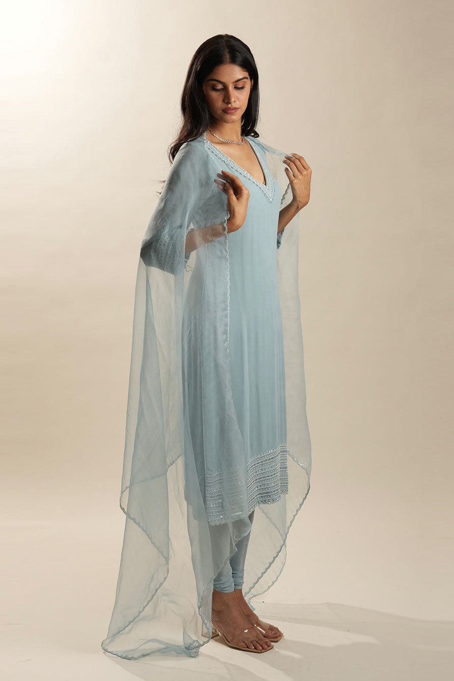 Powder Blue Georgette Embroidered Kurta Set