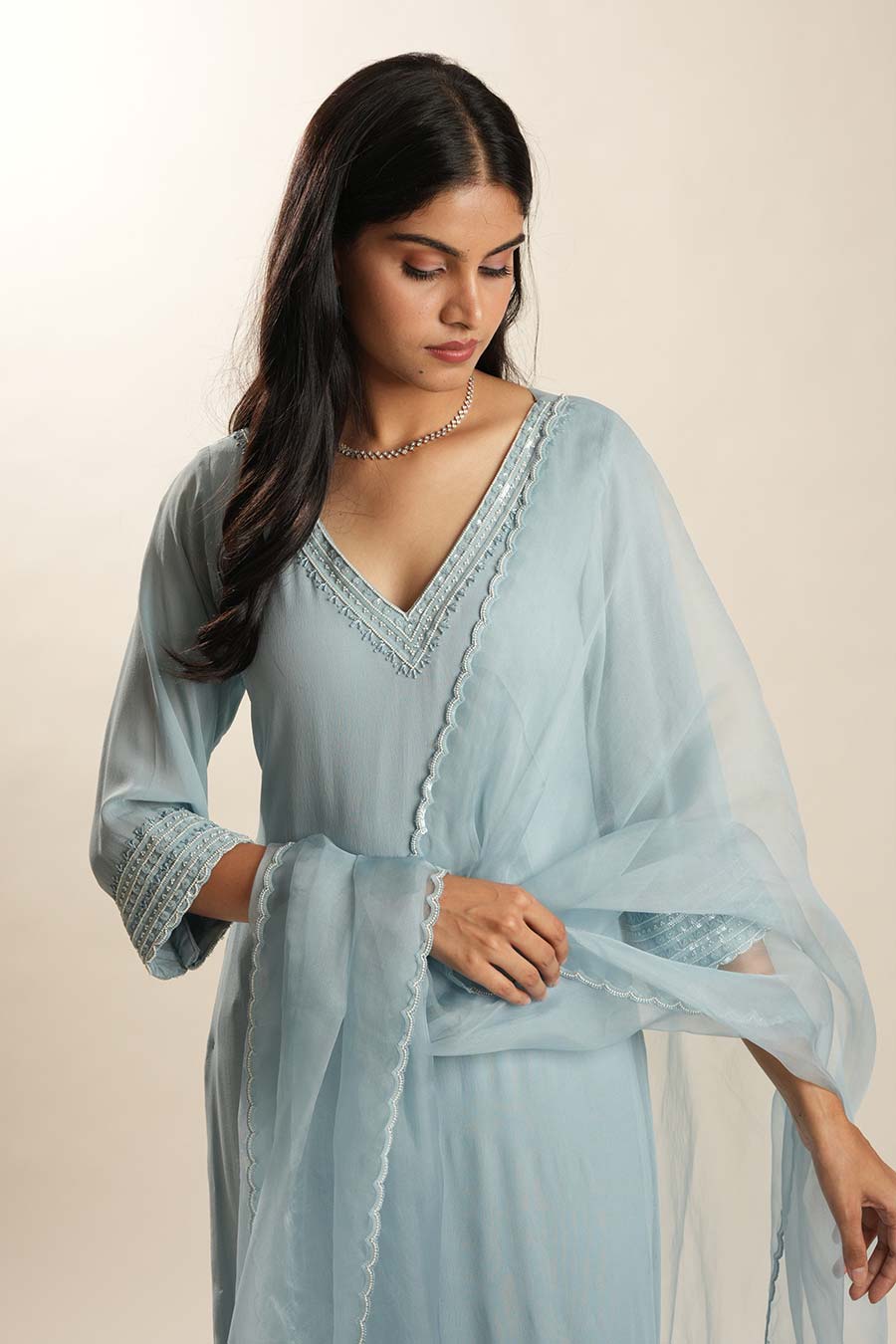 Powder Blue Georgette Embroidered Kurta Set