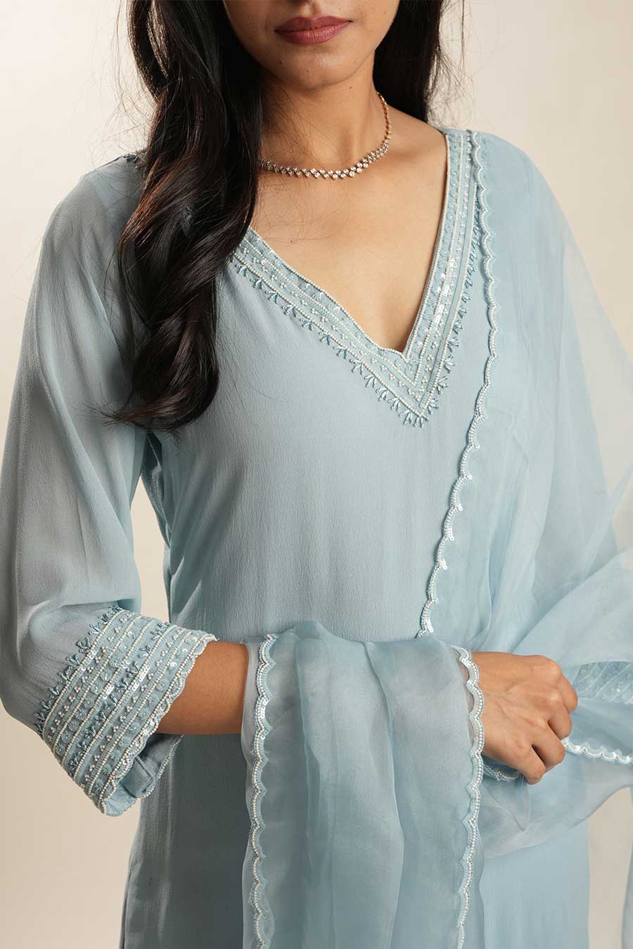 Powder Blue Georgette Embroidered Kurta Set