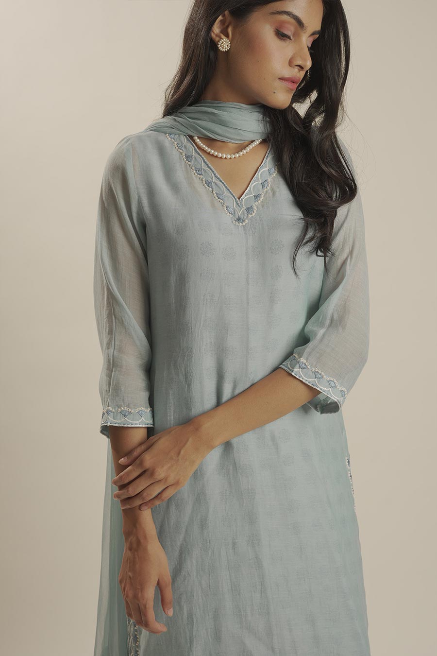 Blue Mul Chanderi Embroidered Kurta Set
