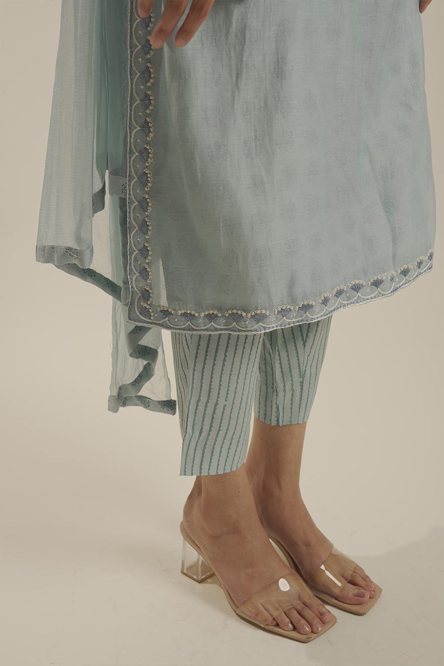 Blue Mul Chanderi Embroidered Kurta Set