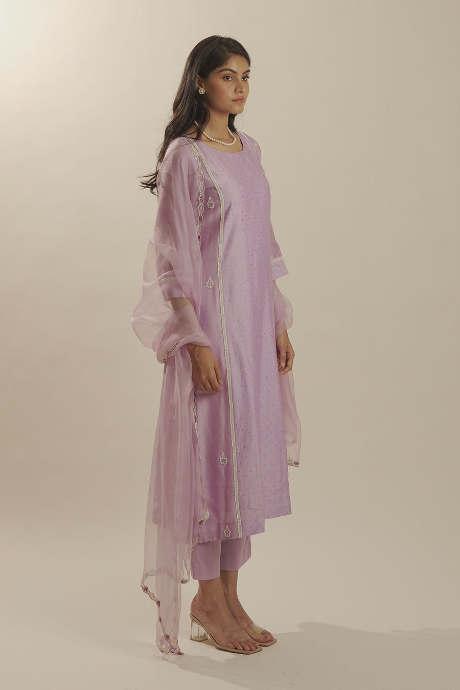 Lilac Chanderi Embroidered Kali Kurta Set