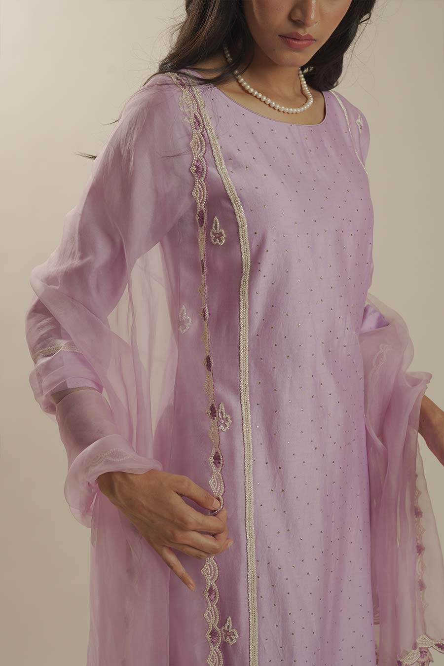 Lilac Chanderi Embroidered Kali Kurta Set