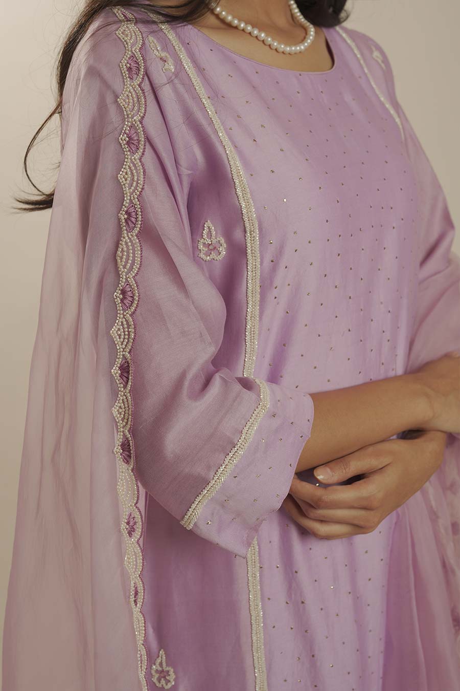 Lilac Chanderi Embroidered Kali Kurta Set
