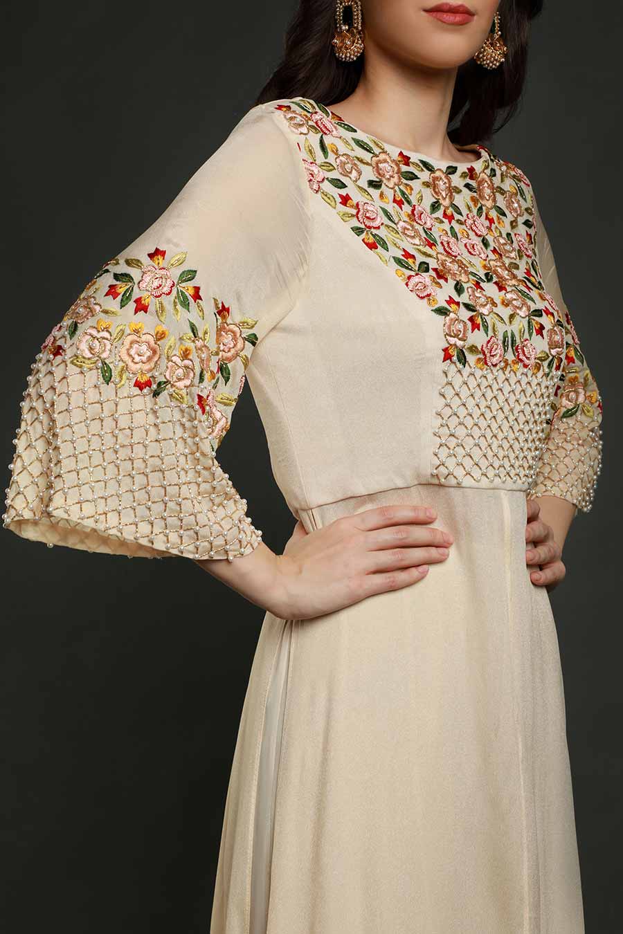 Cream Embroidered Tunic & Sharara Set