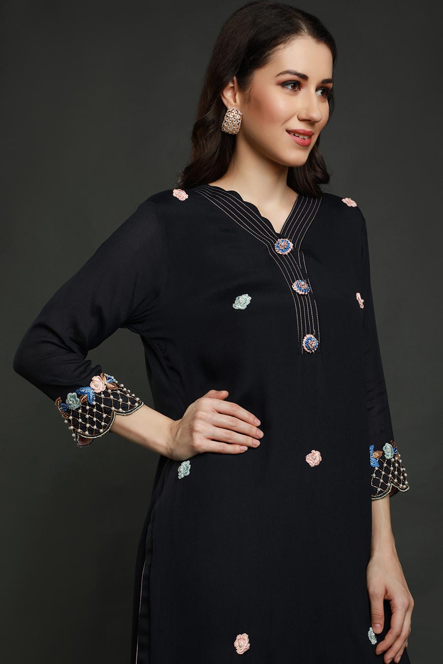 Midnight Blue Embroidered Gharara Set
