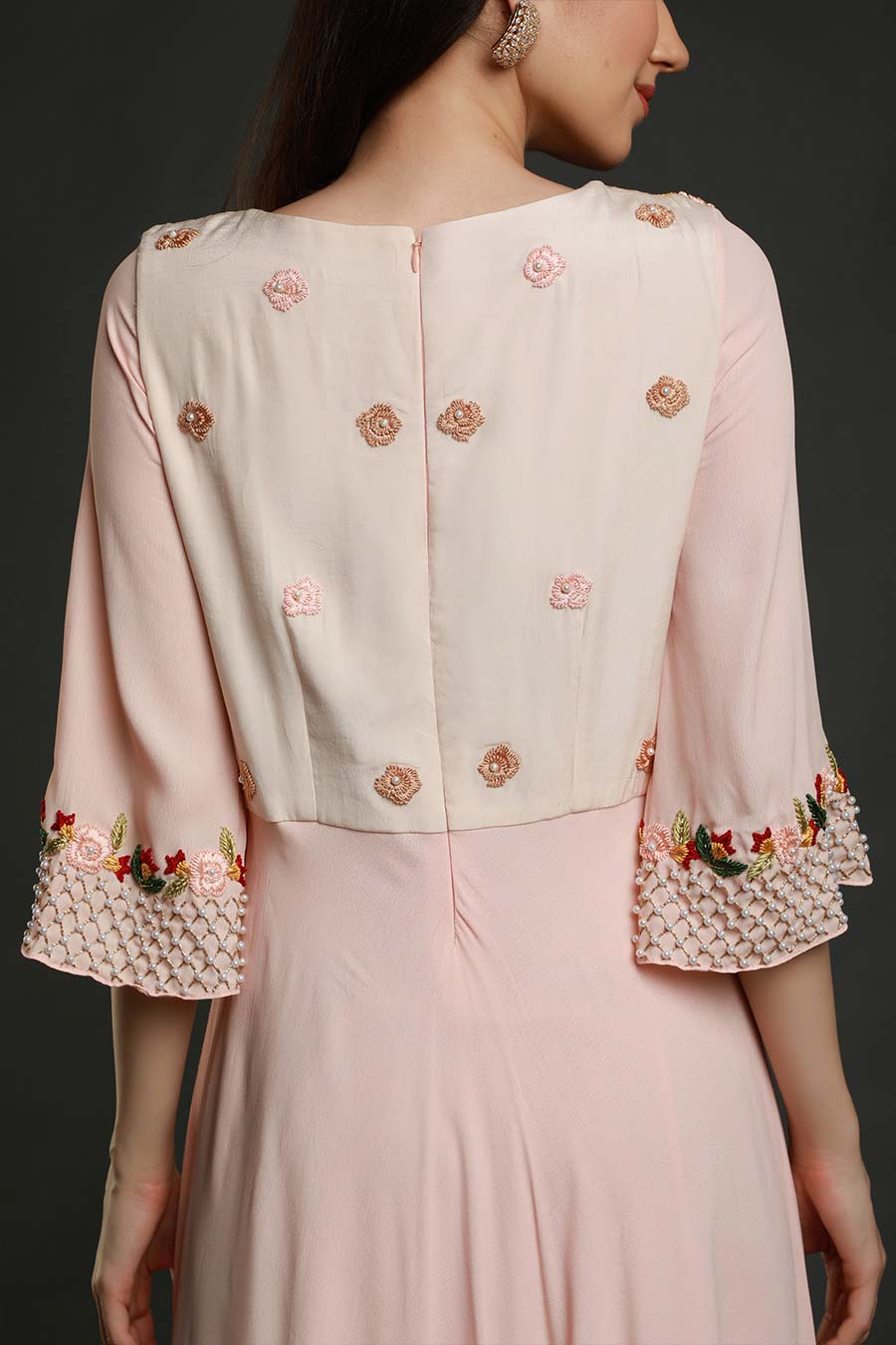 Peach Embroidered Flared Dress