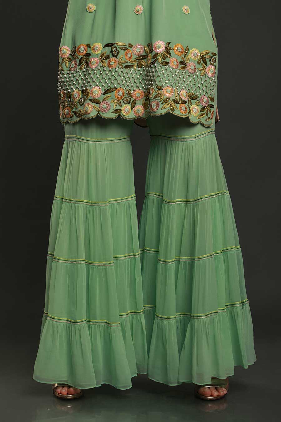 Green Embroidered Gharara Set