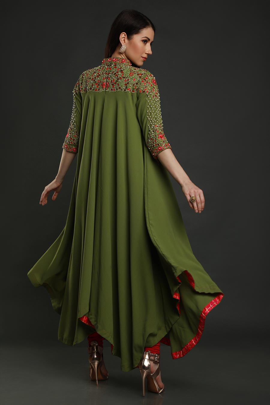 Green Embroidered Asymmetrical Dress
