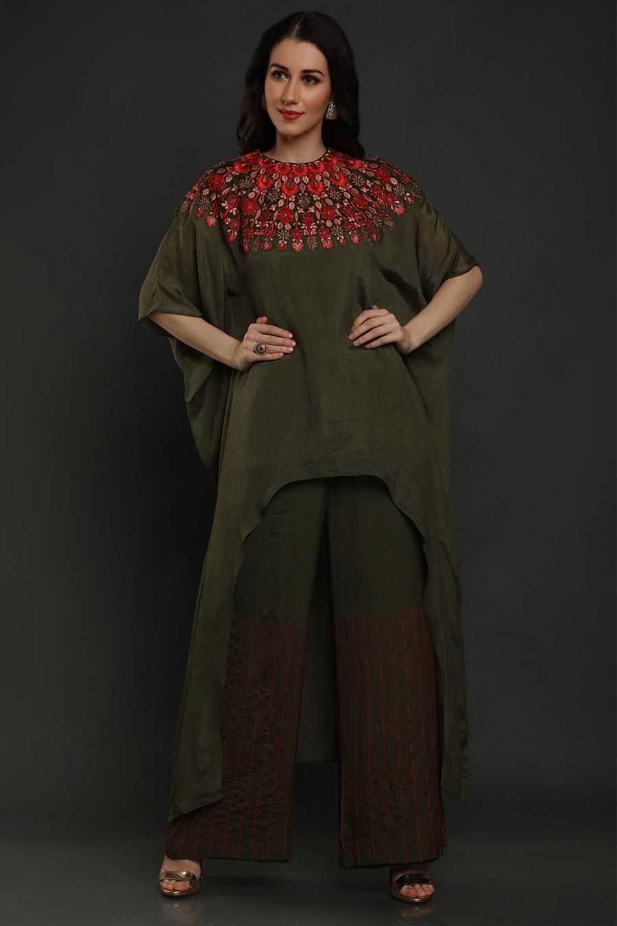 Green Embroidered Tunic & Pants Set