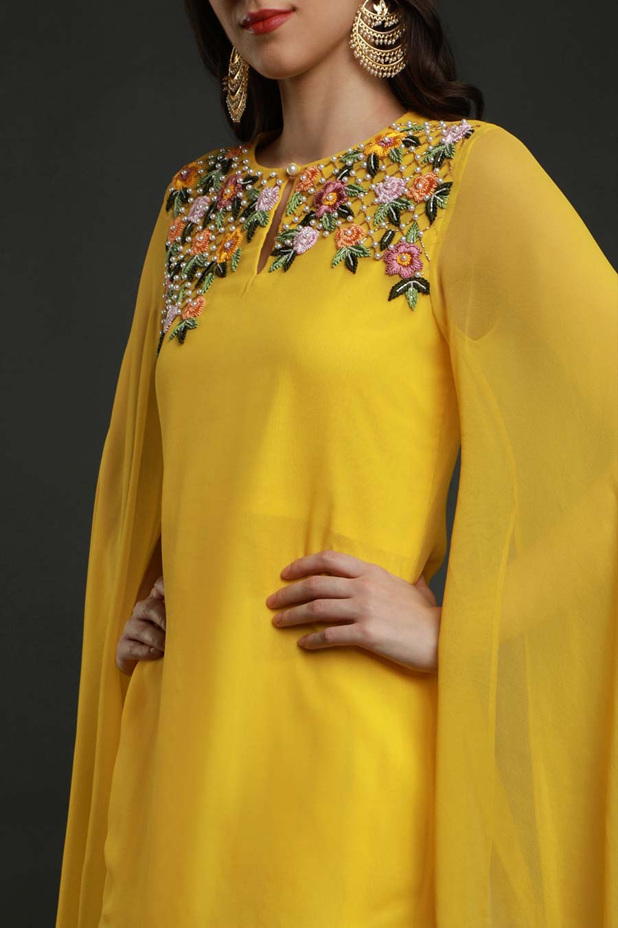 Yellow Short Kurta With Dhoti Pants
