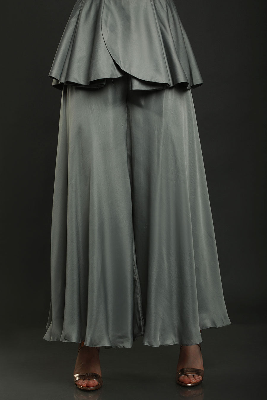 Grey Embroidered Peplum Jumpsuit