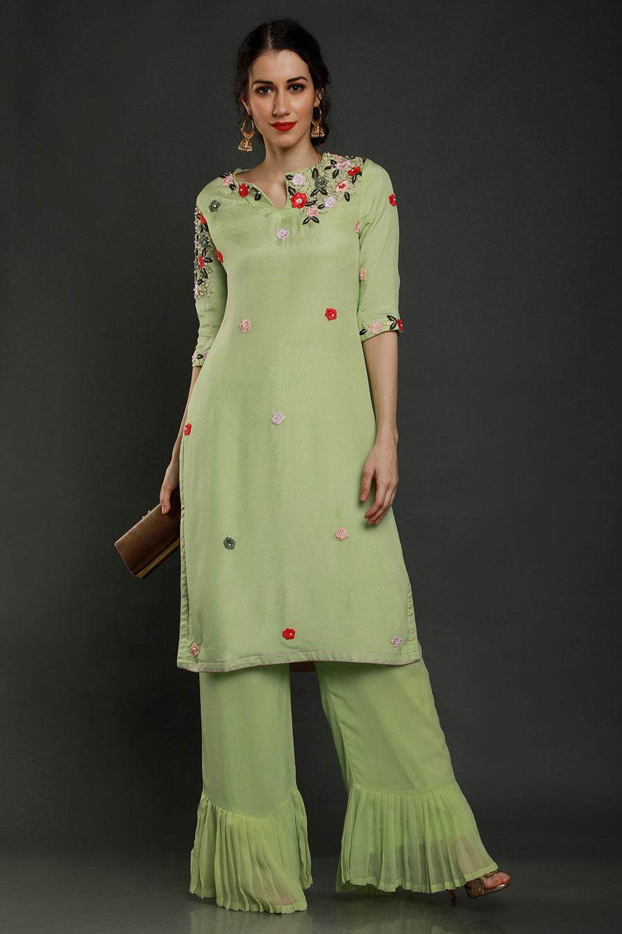 Green Embroidered Kurta Set With Dupatta