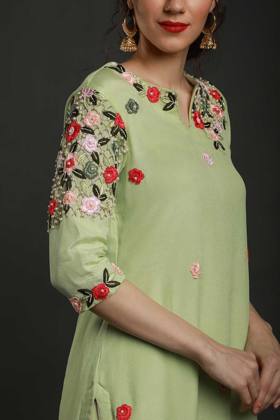 Green Embroidered Kurta Set With Dupatta