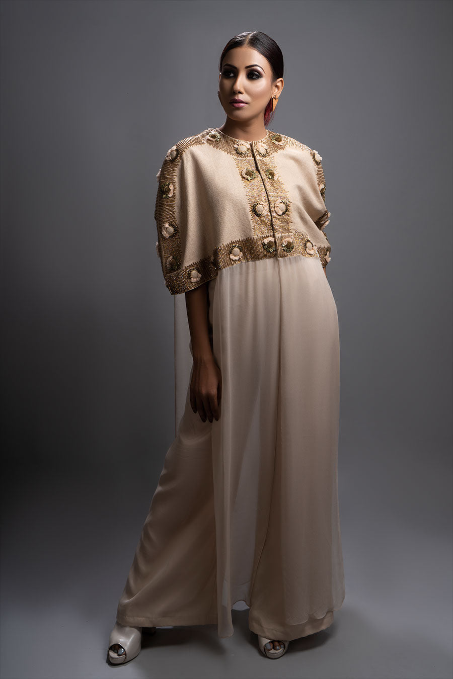 Ivory Embellsihed Cape & Plazzo Co-Ord Set