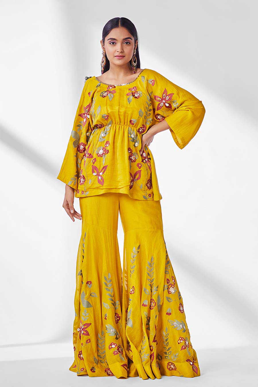 Mustard Peplum Tunic & Gharara Set (Set of 2)