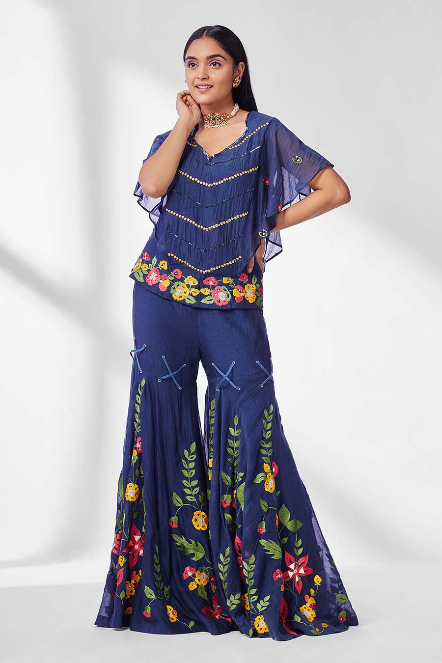 Midnight Blue Top & Gharara Set (Set of 2)