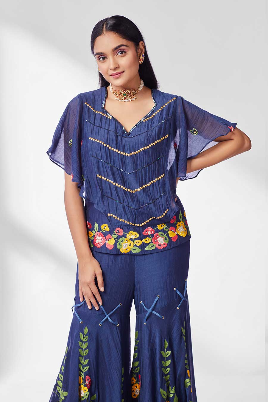Midnight Blue Top & Gharara Set (Set of 2)