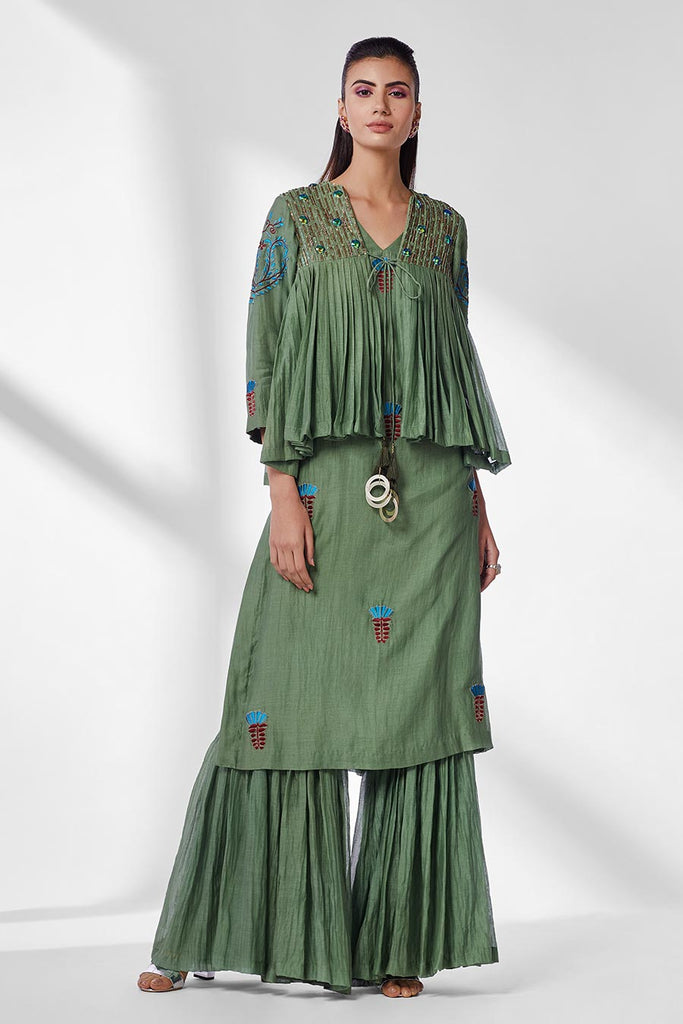 Jade Green Gharara Set with Shrug Set of 3
