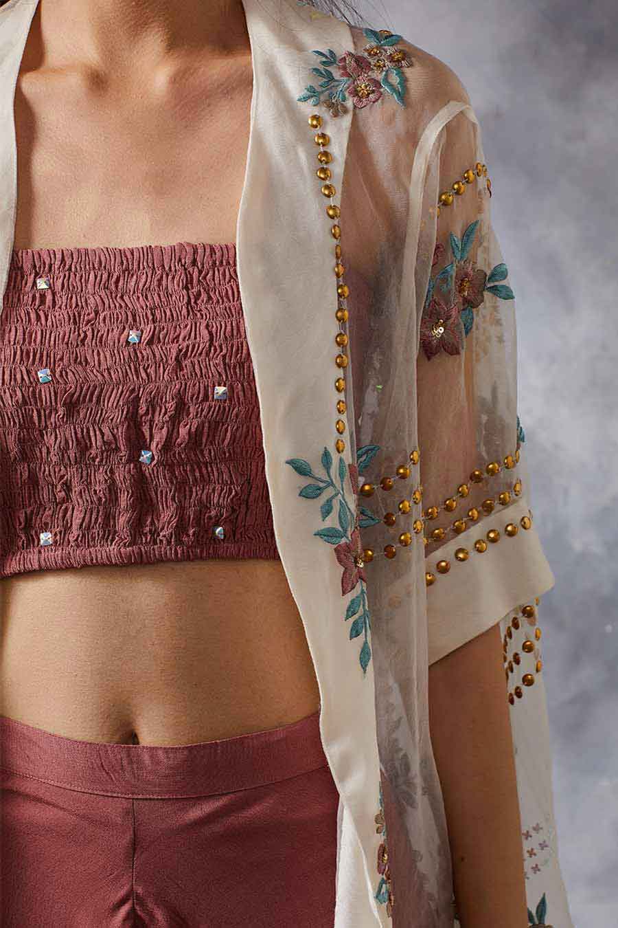 Pink Top & Dhoti Pants Set With Cape