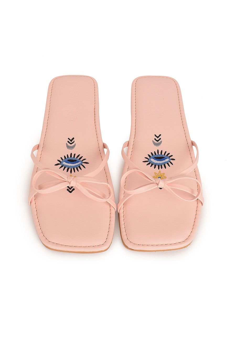 Pastel Pink Embroidered Bow Flats