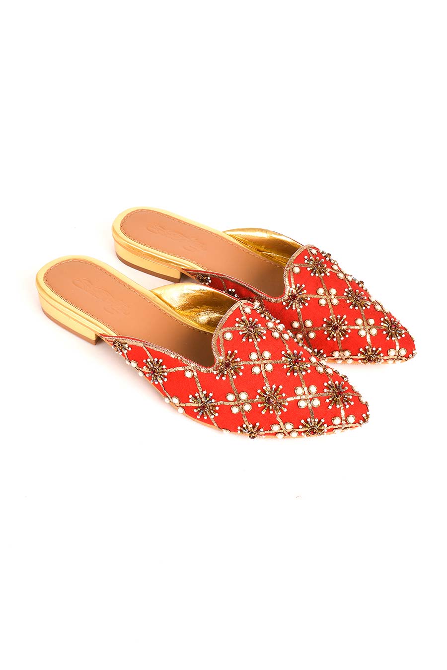 Red Nakkashi Embroidered Flat Mules