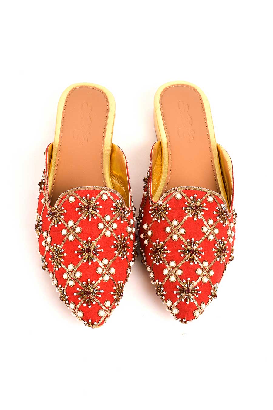 Red Nakkashi Embroidered Flat Mules