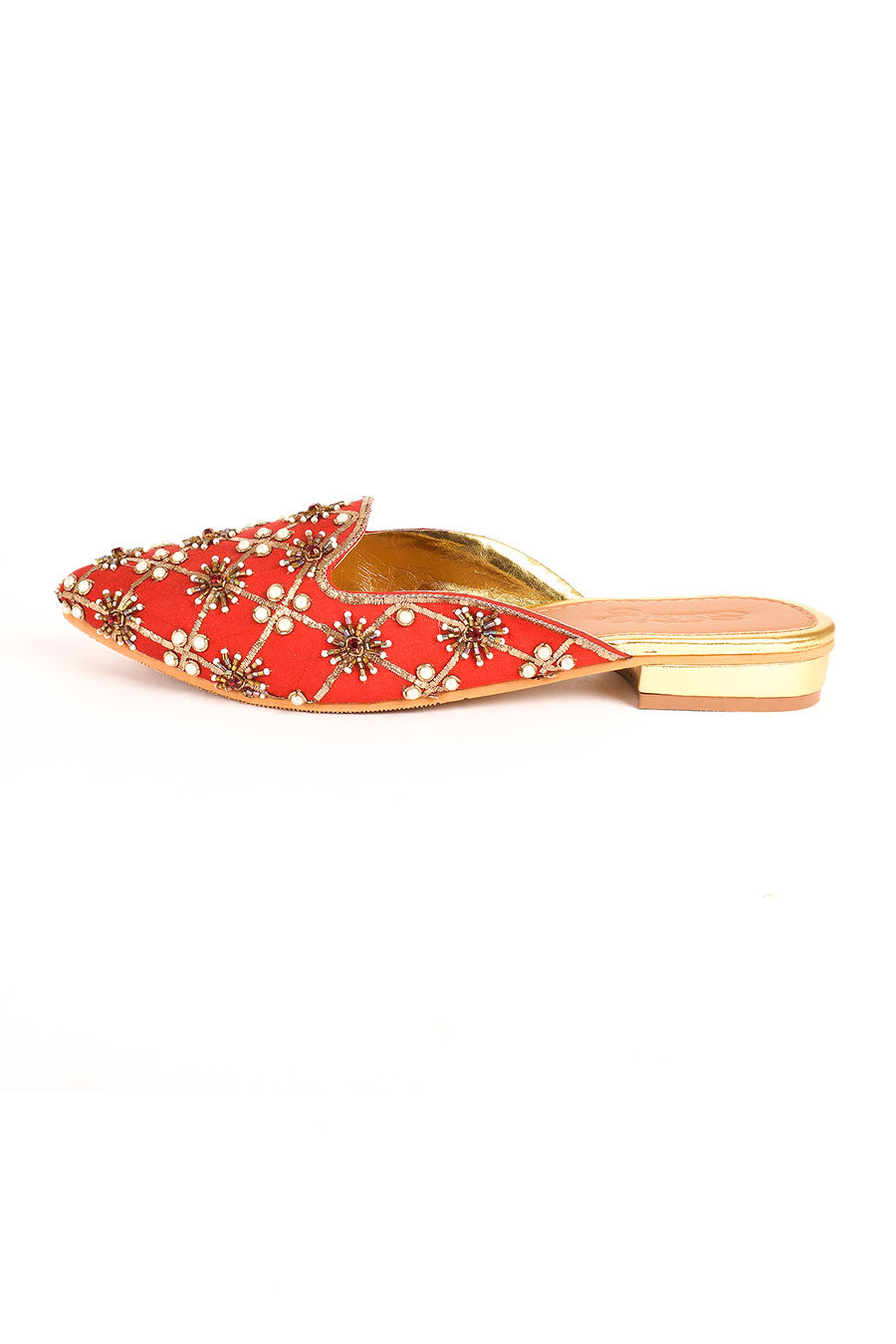 Red Nakkashi Embroidered Flat Mules