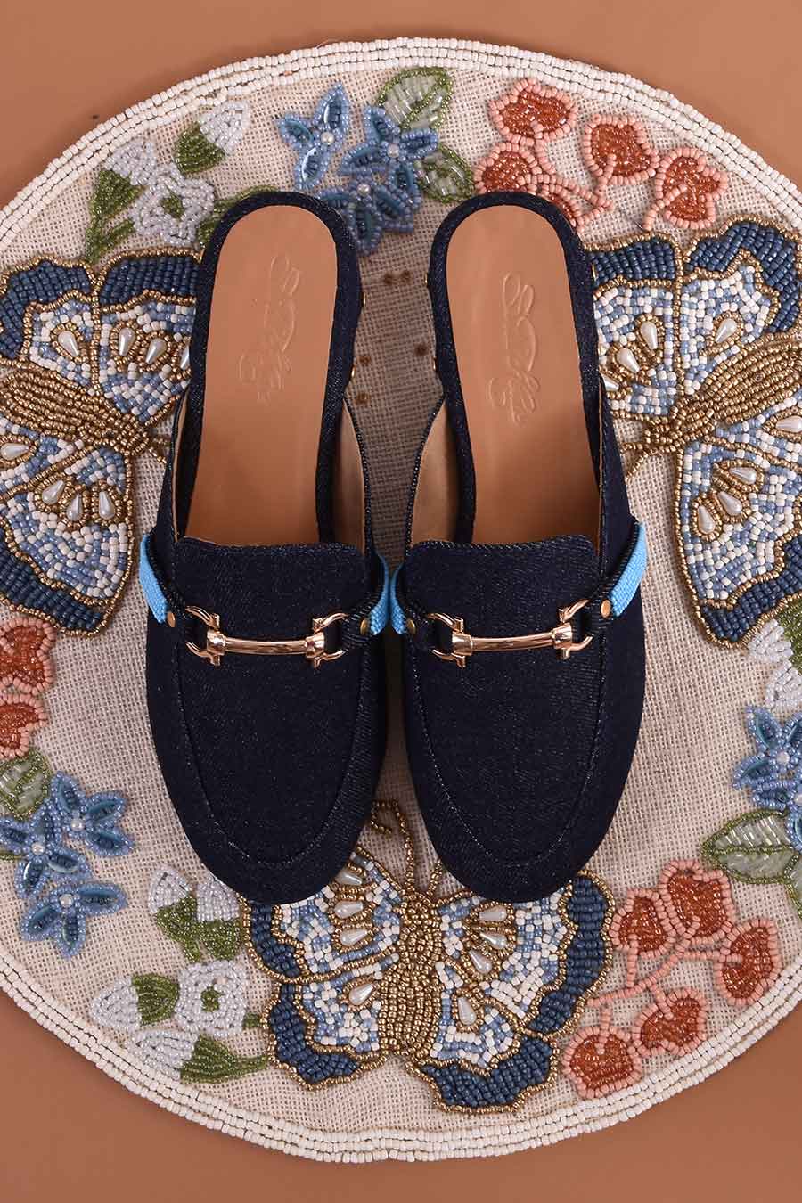 Turquoise Beaded Denim Loafers