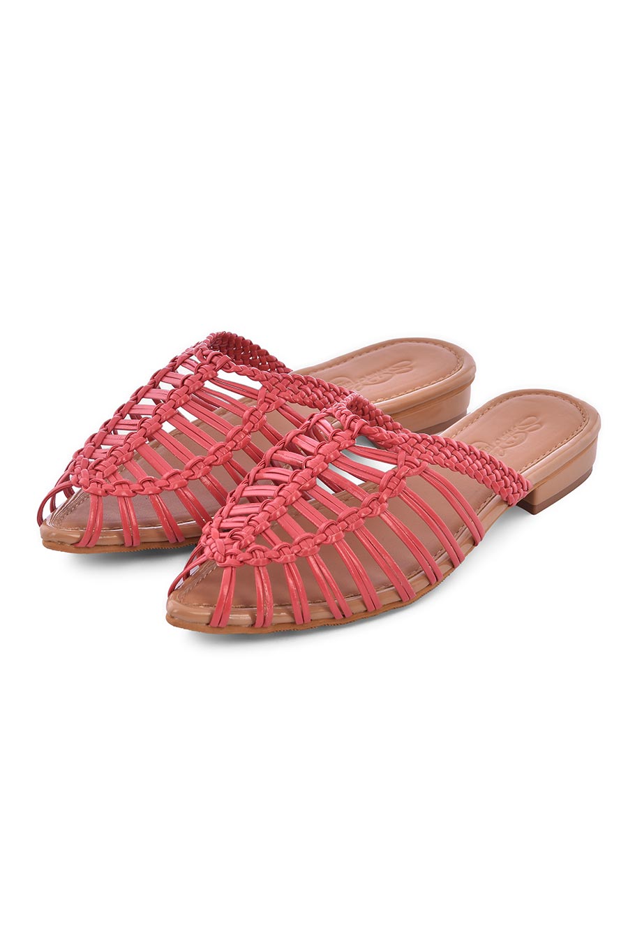 Pink Woven Pointed Flats