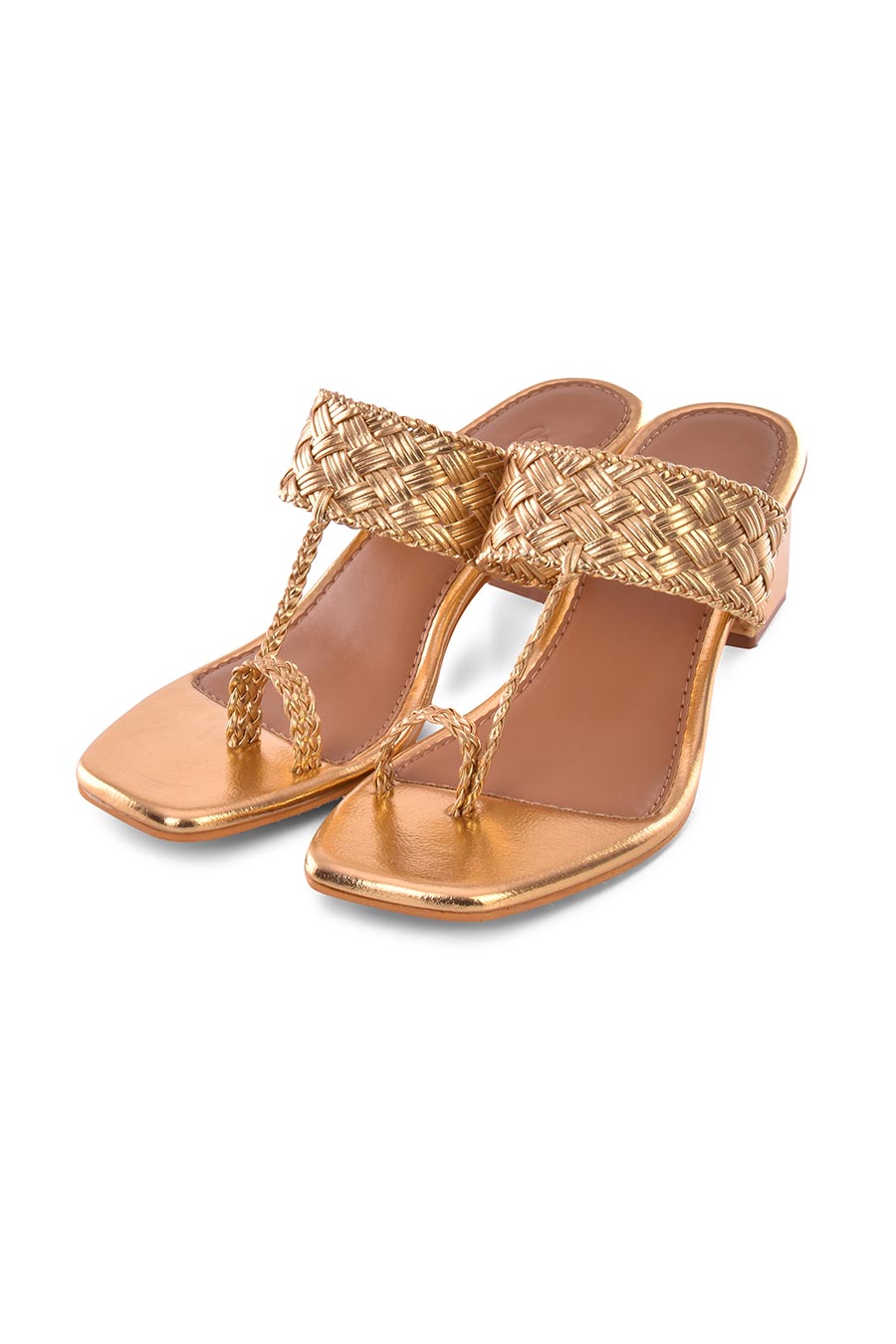 Gold Woven Kolhapuri Heels