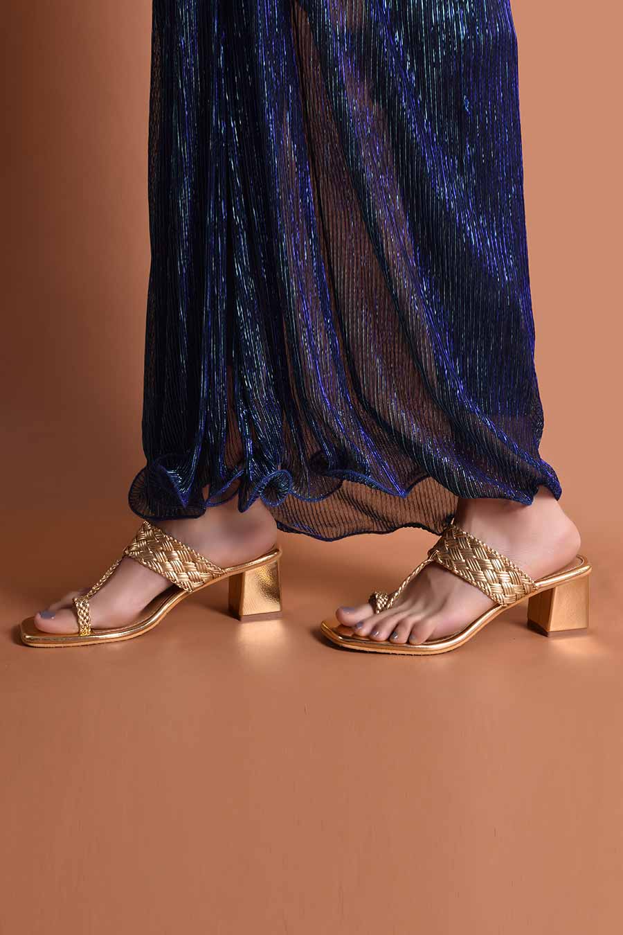 Gold Woven Kolhapuri Heels